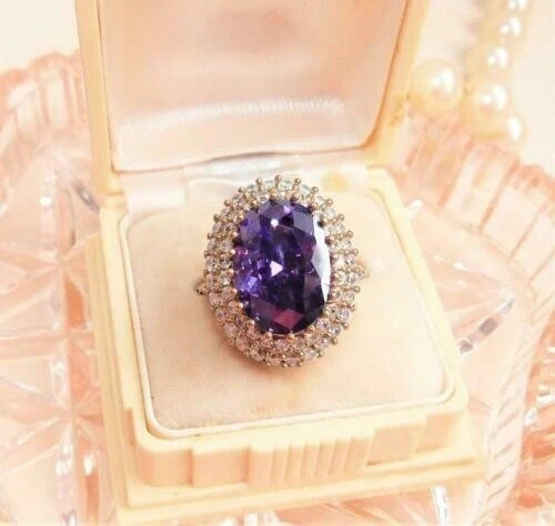 4.00 Ct Oval Cut Natural Amethyst & Diamond Wedding Ring 14K Yellow Gold