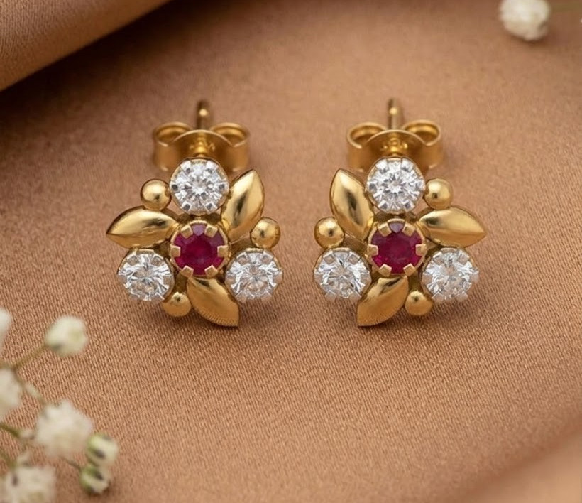 2.36 Ct Round Cut Simulated Ruby Lovely Stud Earrings 14k Yellow Gold Plated