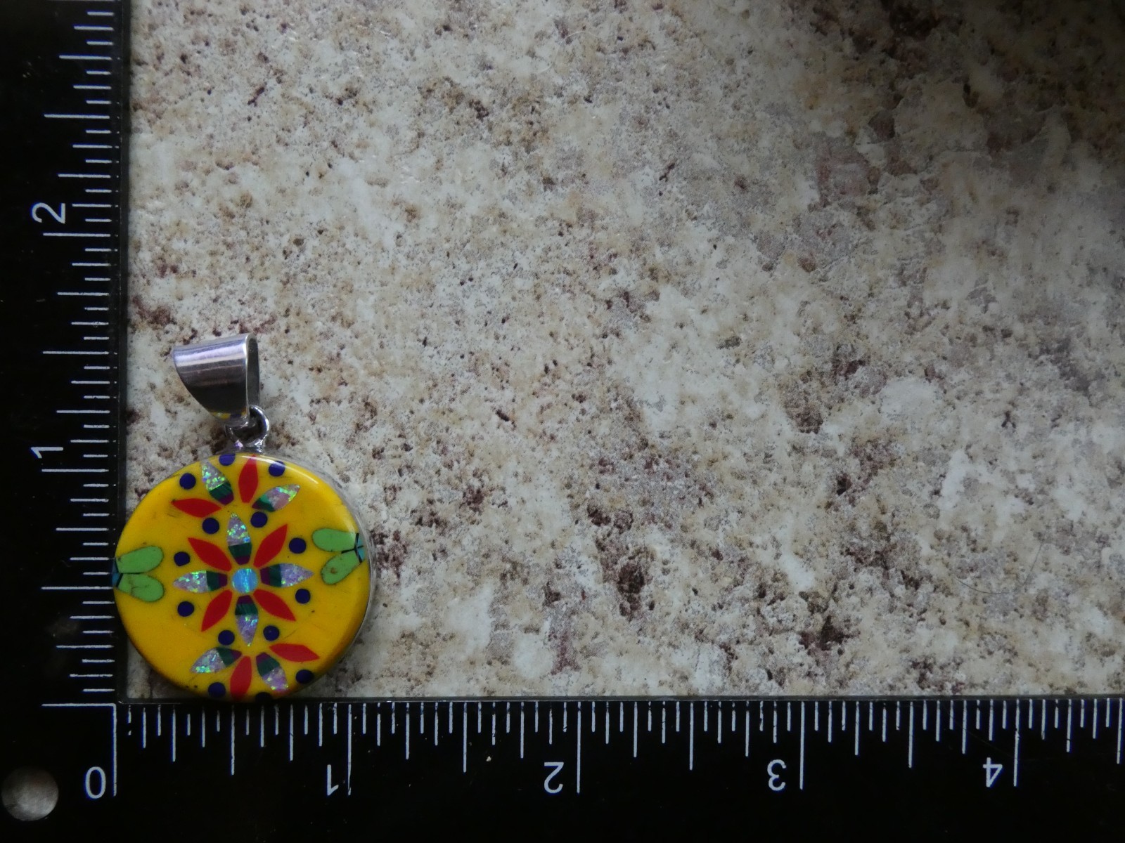 Flower Mosiac Micro Inlay Gemstone Sterling Silver Aluminum Alloy Pendant AT10