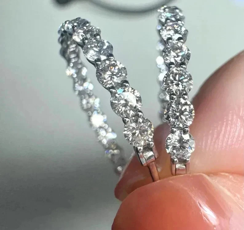 4CT IGI Round F-VS1 Lab Grown Diamond Women Wedding Hoop Earrings 14K White Gold