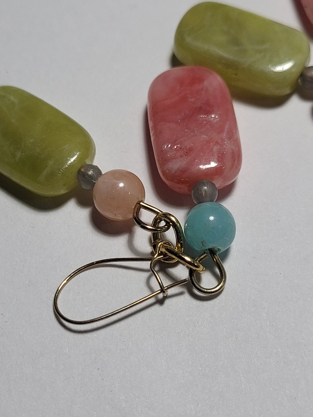 Natural Quartz Earrings Multicolored Beaded Goldtone Wire Hook Fashion Jewelry
