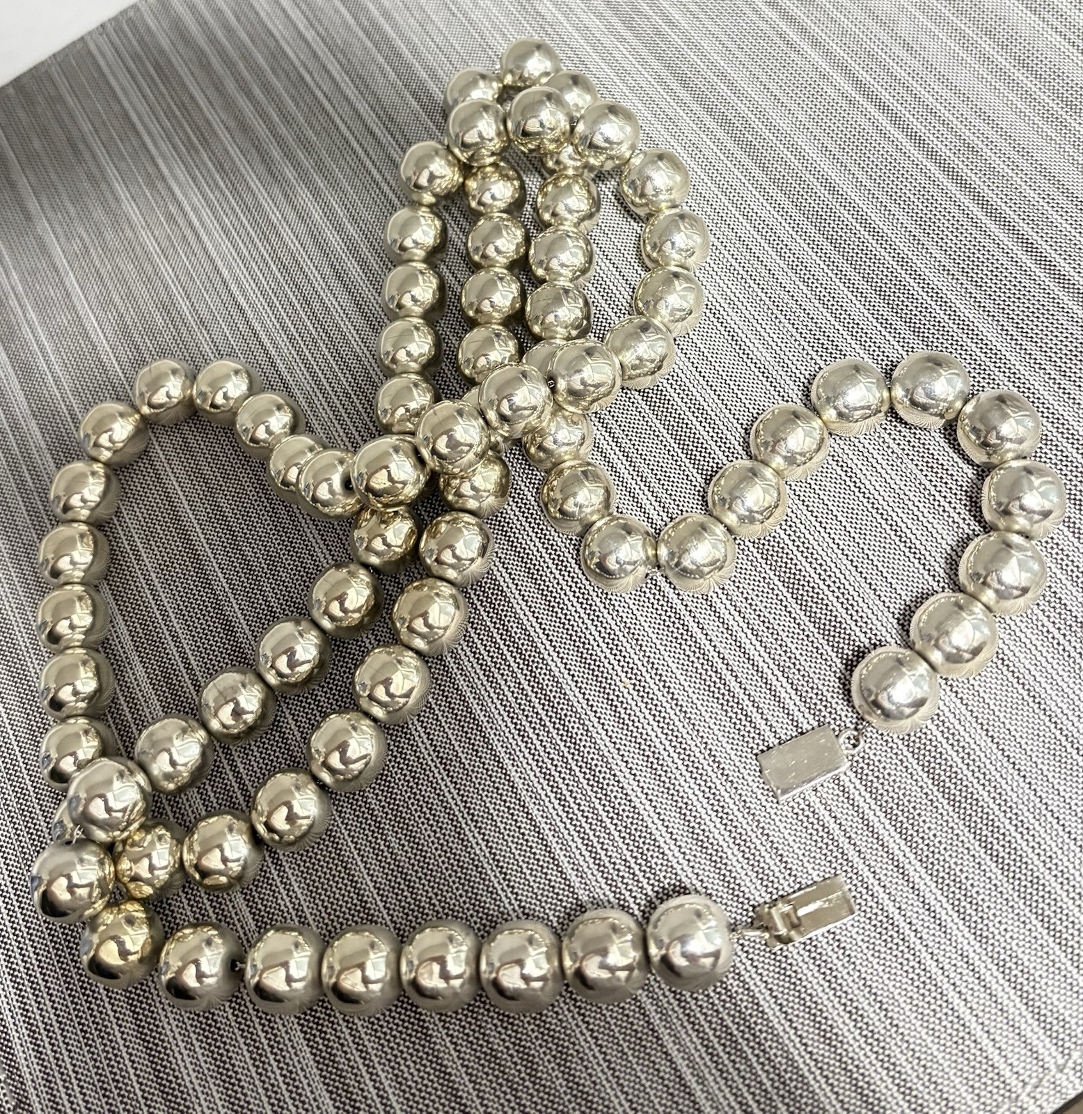 Soni Dell Signed 925 Sterling Silver Mexico Beaded Ball Chain Necklace