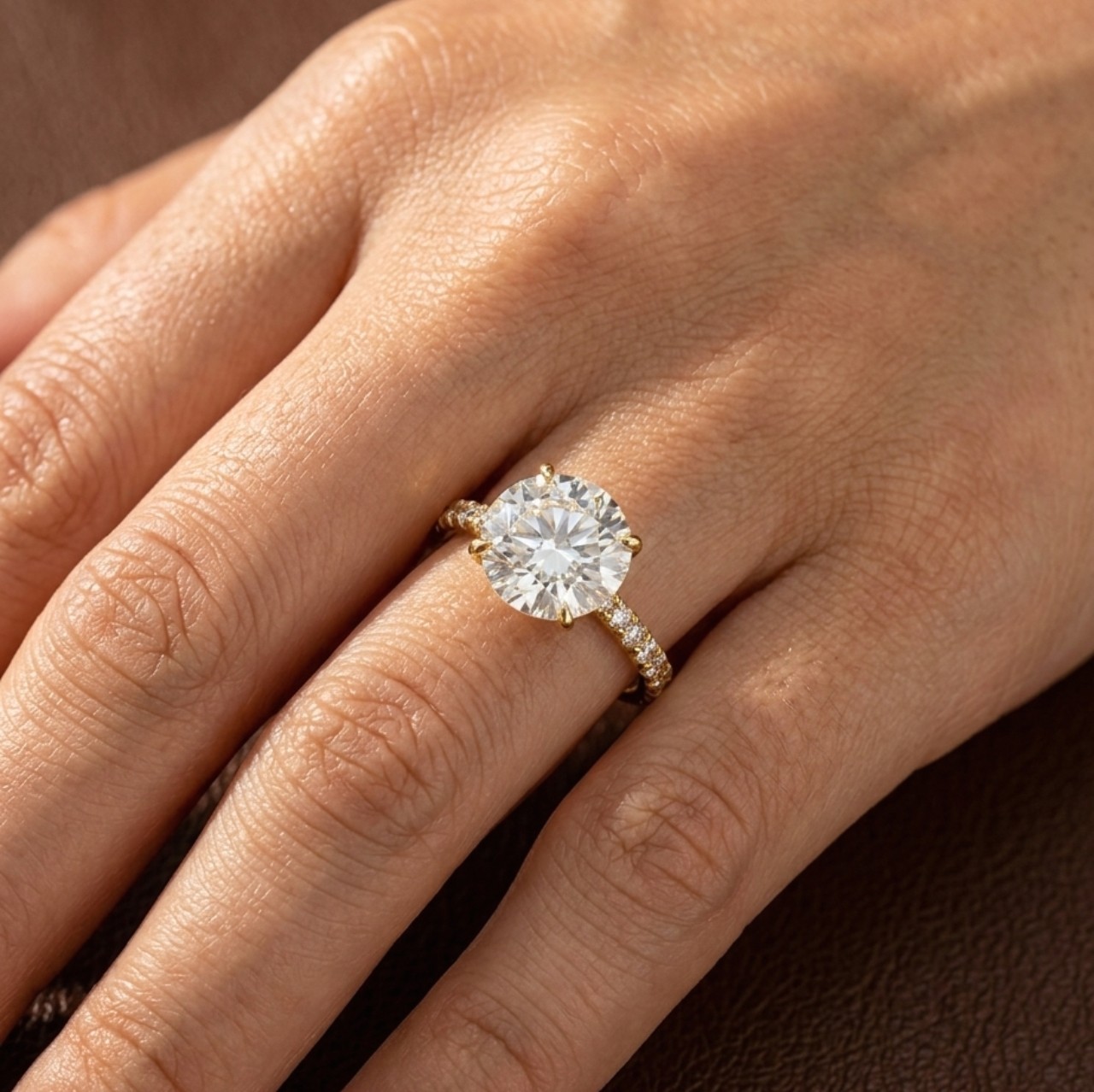 2CT Round Moissanite Engagement Ring Pavé Band Sterling Silver