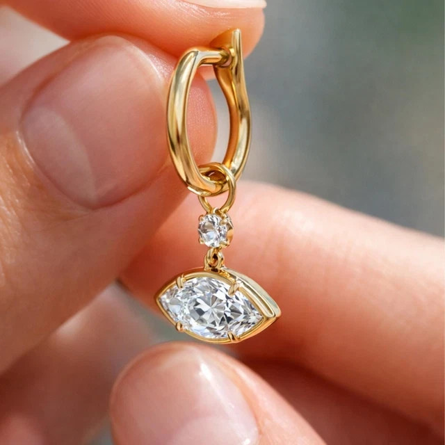 2Ct Marquise Moissanite Bezel Set Drop Dangle Earrings 14K Yellow Gold Plated