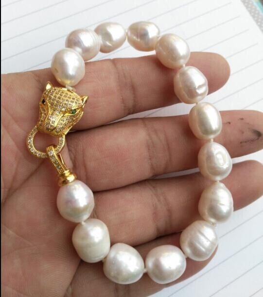 Gorgeous AAA 12-10mm Natural South Seas White Pearl Bracelet 7.5-8″ 925S