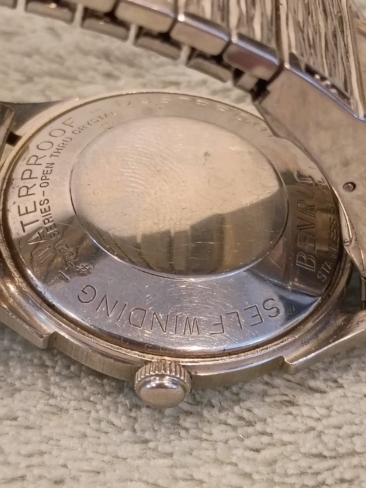 Vintage Date Adjust BENRUS 3 STAR Manual Wind Speidel Calendar band S/S Working