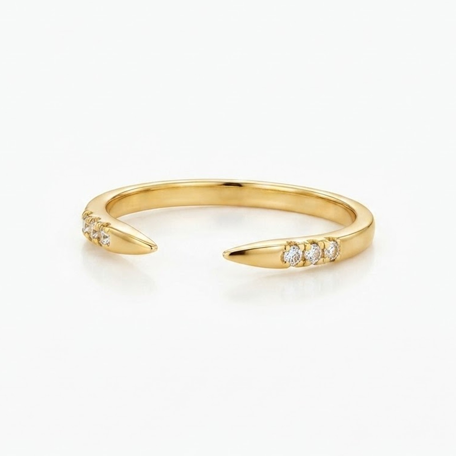 Diamond Spike Cuff Ring, Natural Diamond Stackable Band 9k Gold Engagement Ring
