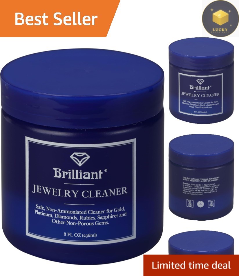 8oz Non-Toxic Jewelry Cleaner with Brush & Basket – Ammonia-Free Solution