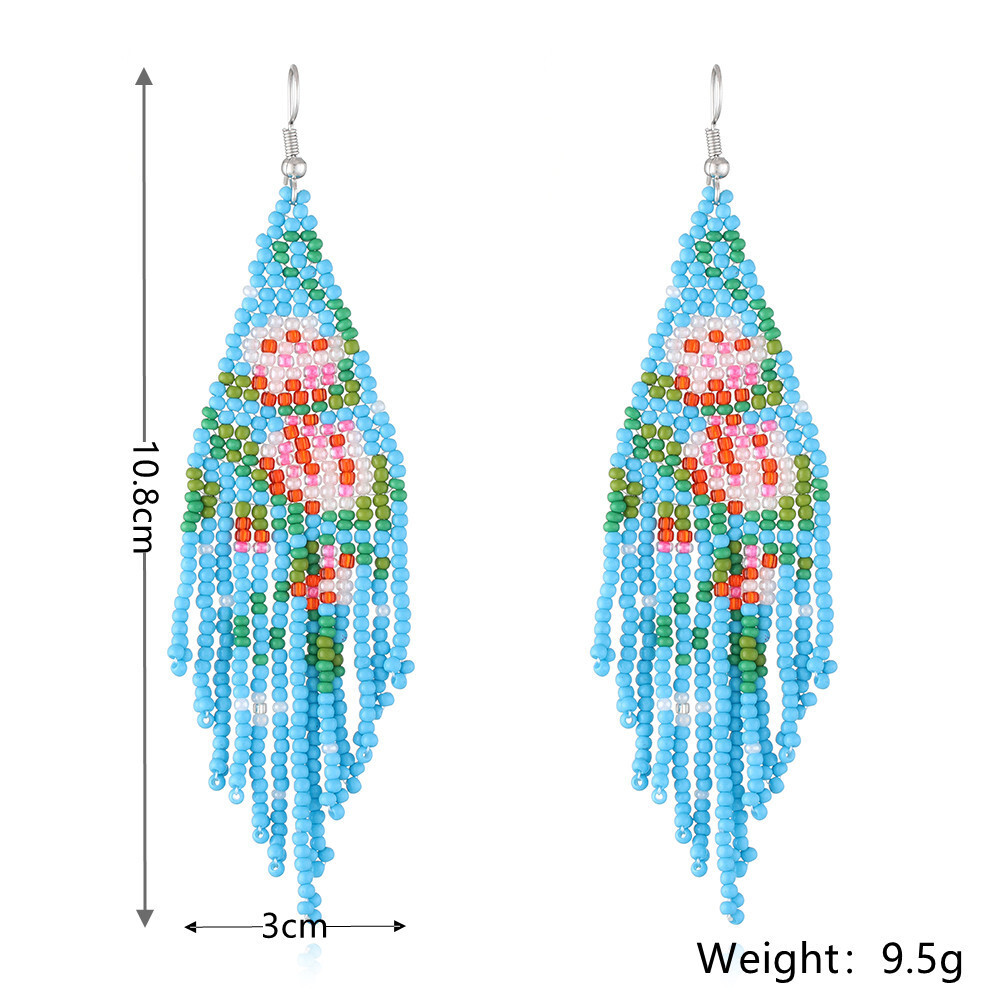 BOHO Seeds Beaded Earrings Flowers Fringe Tassel Bohemian Dangle Drop Handmade