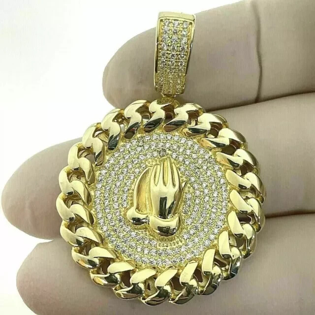 2.20 Ct Round Lab Created Diamond Praying Hands Pendant 14K Yellow Gold Plated