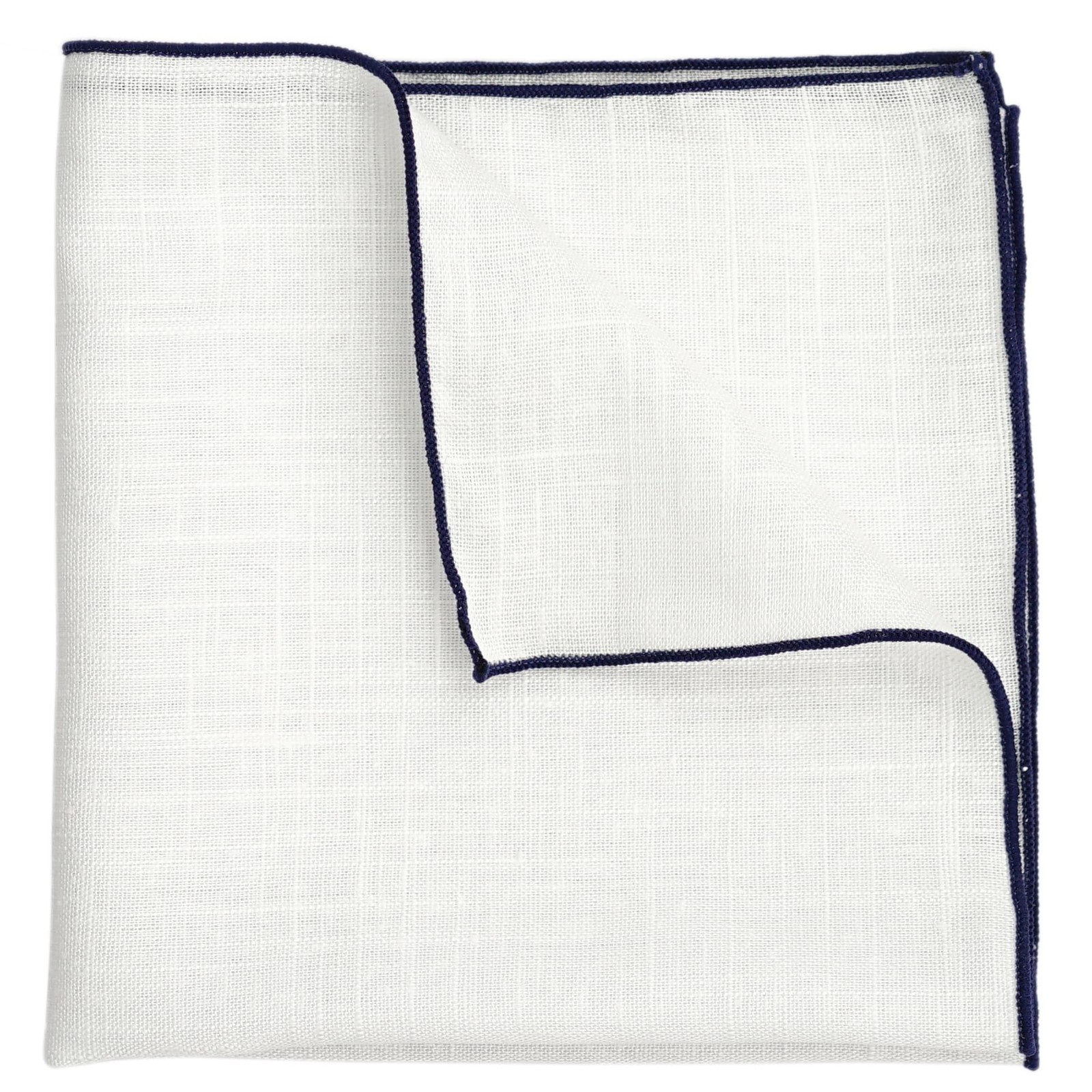 BELLUNO White Pocket Square with Embroidered Color Edge Navy