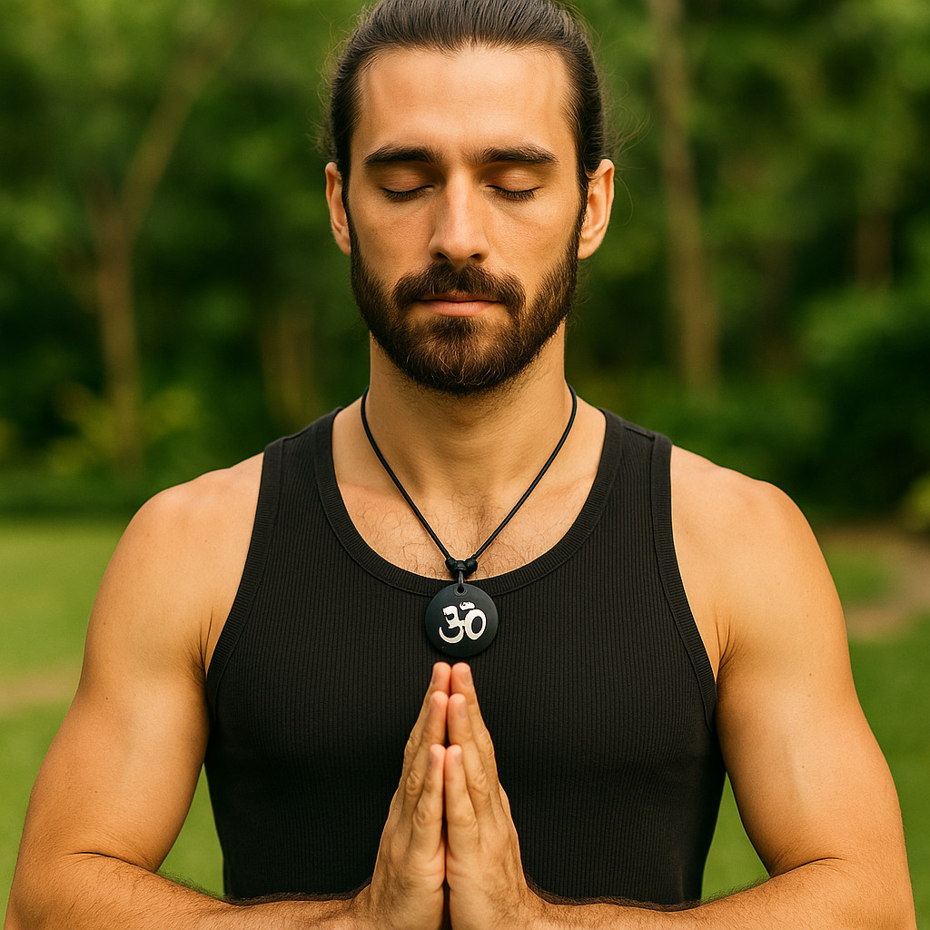 Black Om Pendant Necklace Adjustable 14‑28in Hindu Yoga Meditation Aum Charm