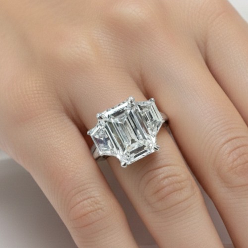 Emerald Cut Ring 14K White Gold 6.80 Carat Lab Grown IGI Diamond