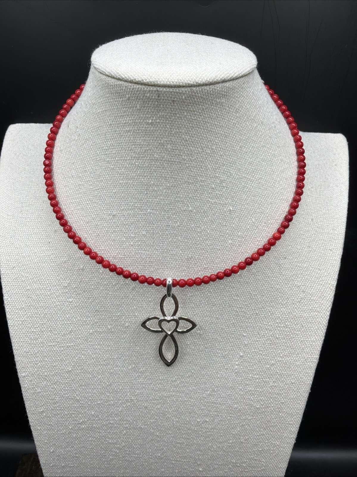 Barse Cross Your Heart Memory Wire Necklace- Bamboo Coral – Silver- NWT