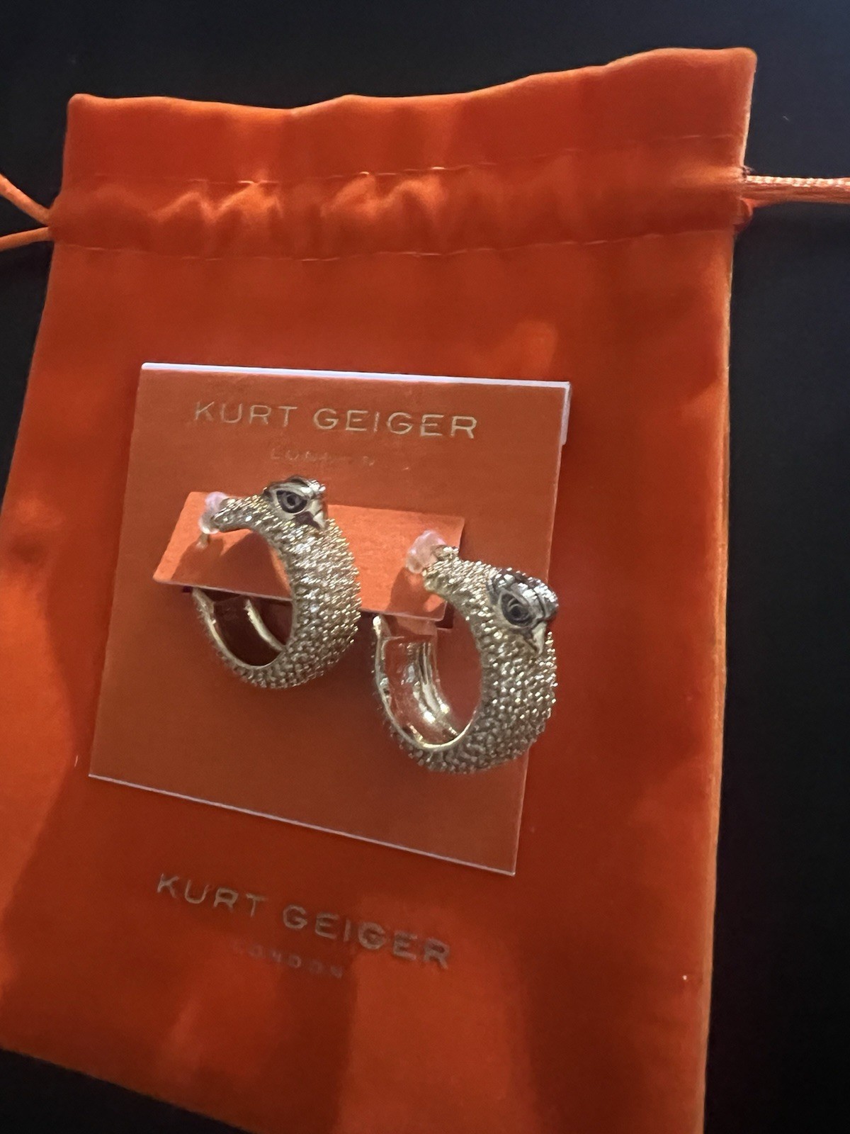 Kurt Geiger Jewelry Eagle Head Gold Huggie Hoop Earrings Crystals