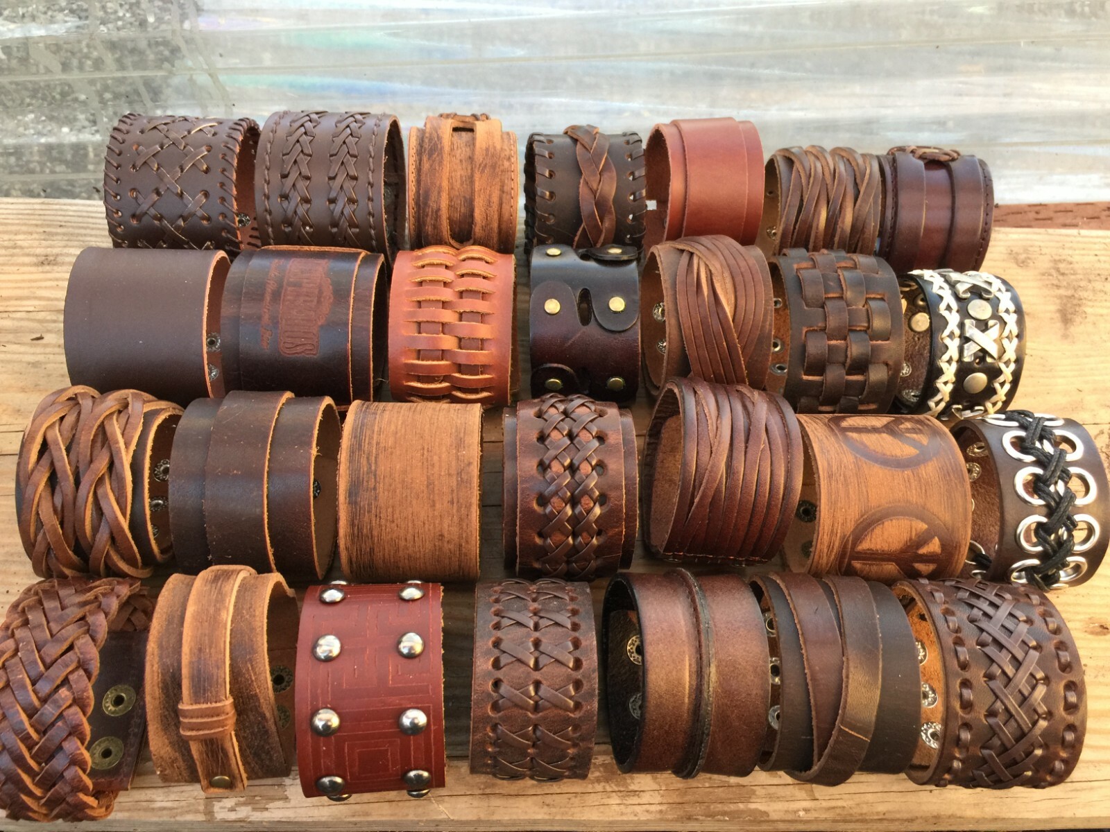 Men’s Punk Wide Genuine Leather Belt Wristband Bangle Cuff Bracelet Adjustable