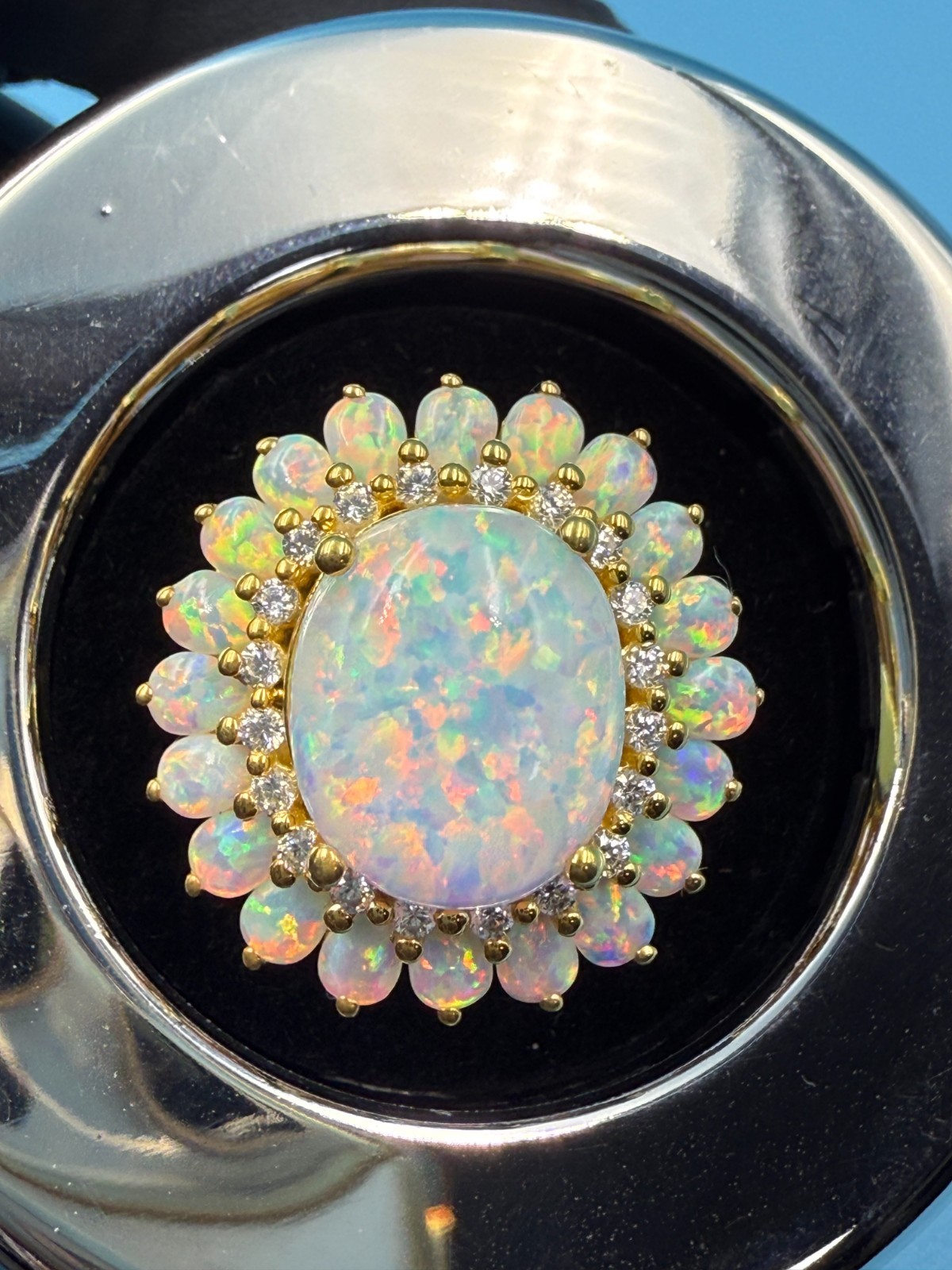 3.20Ct Oval Cut Genuine Fire Opal Cluster Engagement Ring 14K Yellow Gold Plated