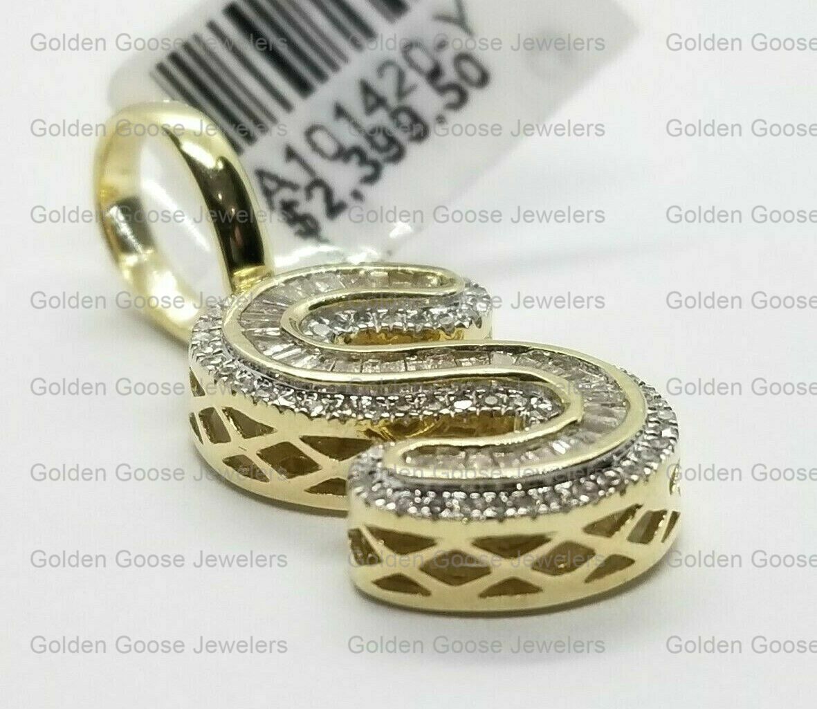 Clearance Yellow Gold Baguette Diamonds Initial Alphabet Letter S Pendant Charm