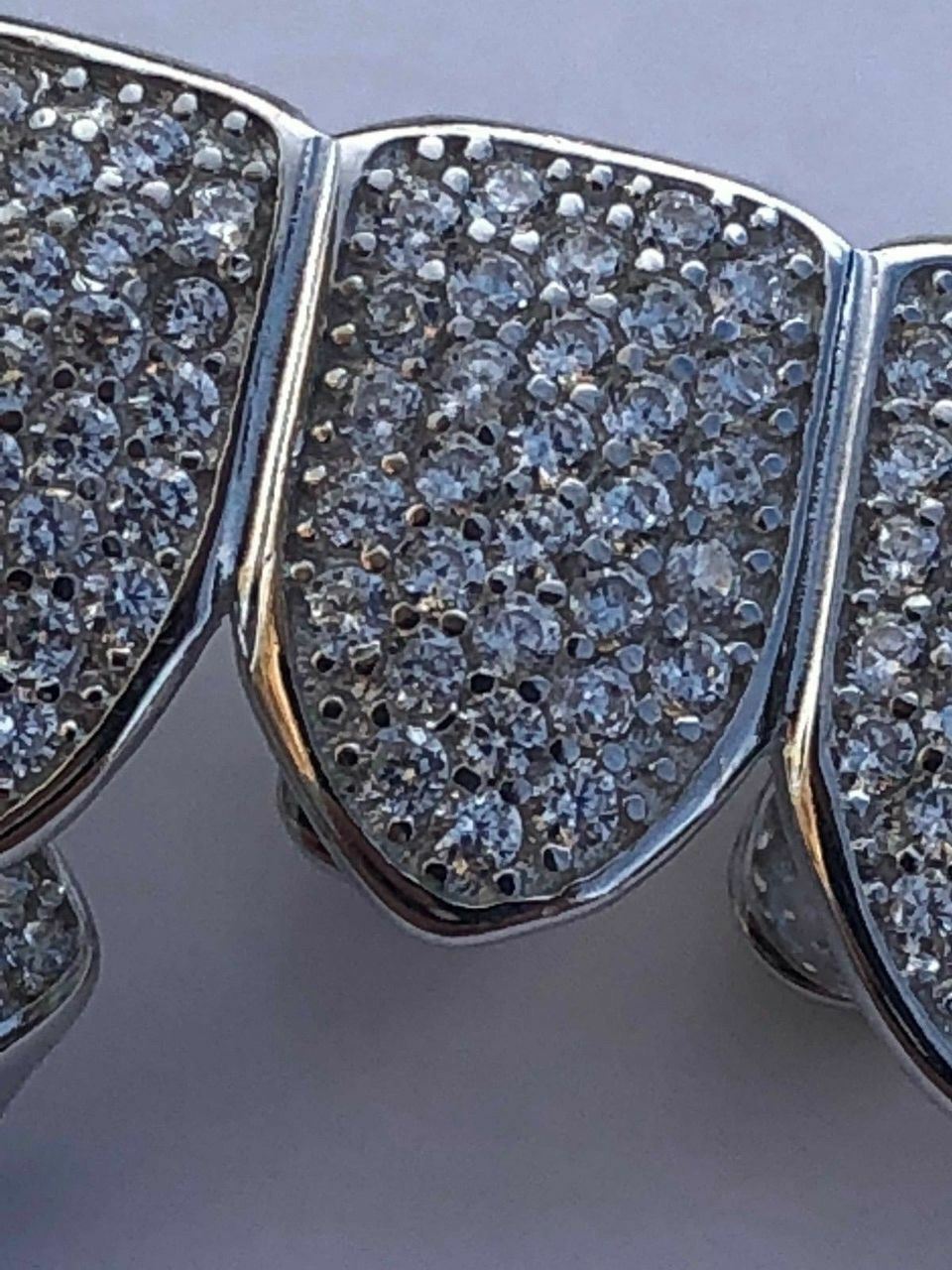 SOLID 925 Silver Simulated Diamonds Custom GRILLZ Teeth Top Bottom Set HipHop CZ