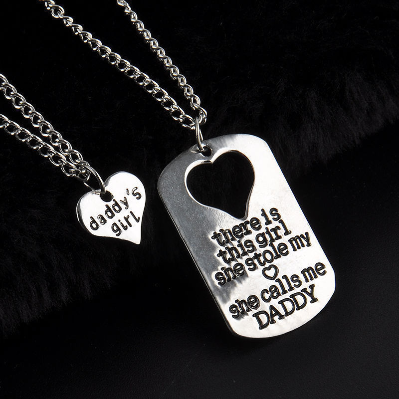 DADDY’S GIRL 2 PIECE NECKLACE SET FATHER DAUGHTER GIFT CHARM PENDANT SET #KC15