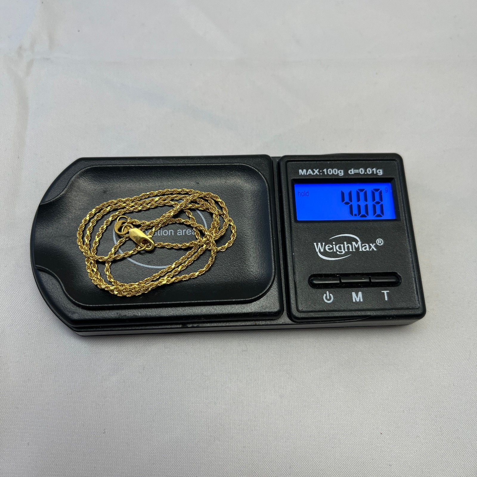 18inch 14K Milros Italian Yellow Gold 1MM Rope Link Chain Necklace, 4+ grams