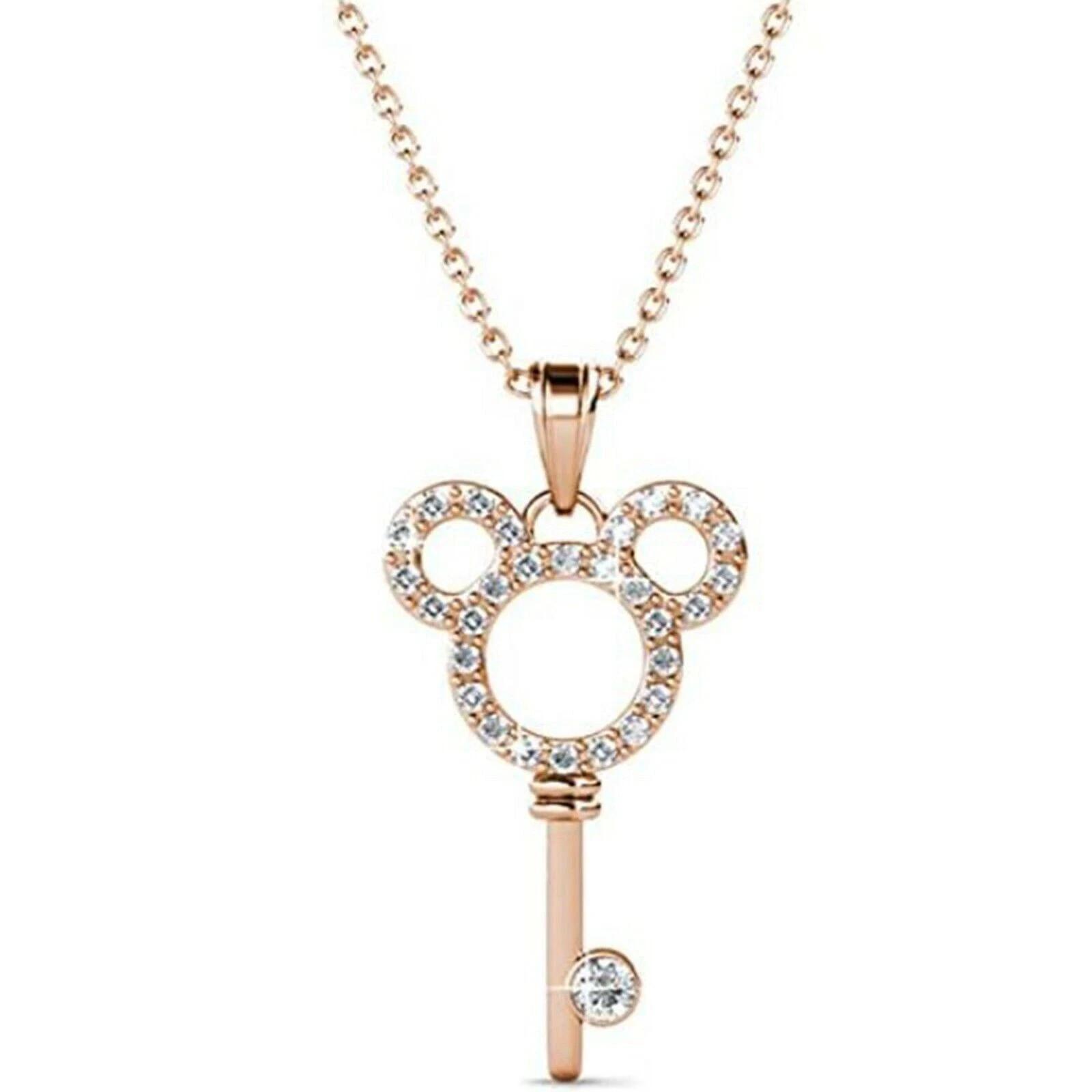 0.25 Ct Round Simulated Diamond Mickey Mouse Key Pendant 14k Rose Gold Plated
