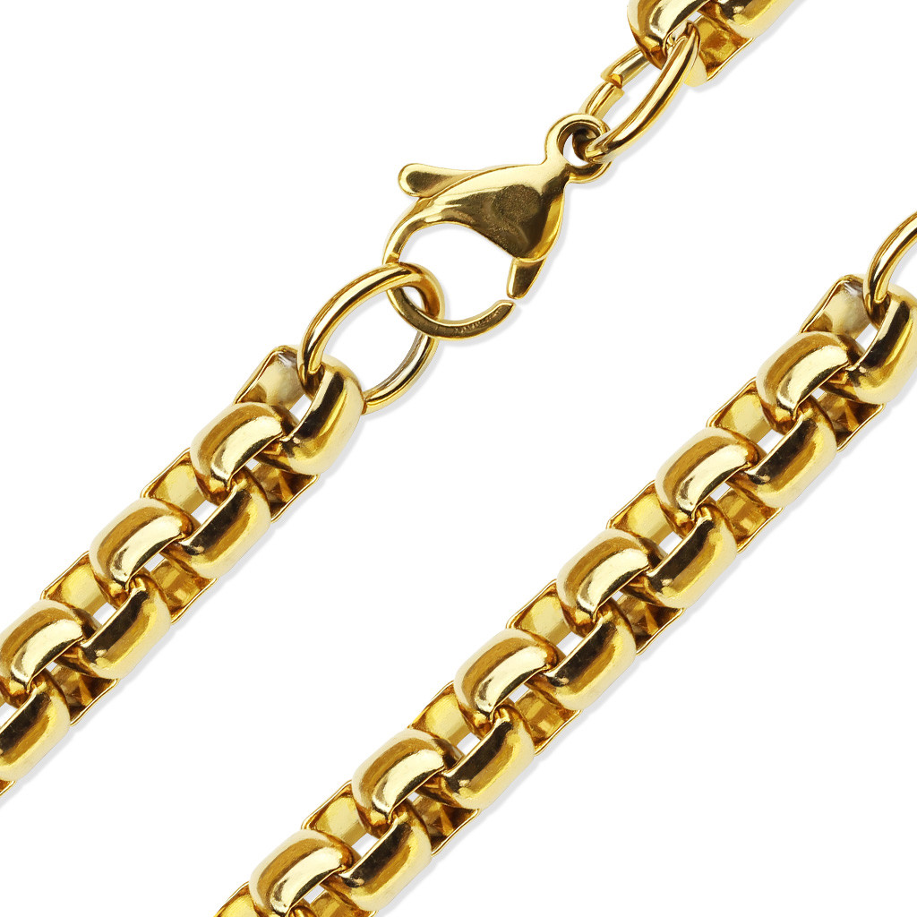 1- Gold PVD Stainless Steel Round Box Chain Necklaces 19.29″ (490mm) Length K317