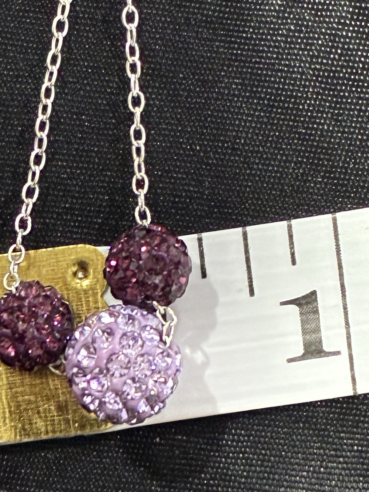 Sparkly & Dainty 19″ 925 Sterling Silver Purple Triple Charm Cluster Necklace
