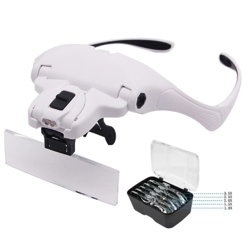Magnifying Glass LED Light Head Loupe Jeweler Watch Bright Magnifier with 5 Lens