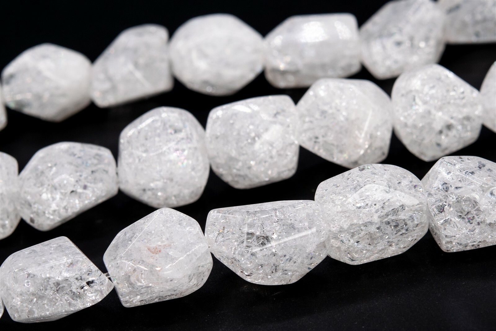 16x12MM White Crystal Quartz Crack Pattern Faceted Nugget Grade AAA Natural Bead