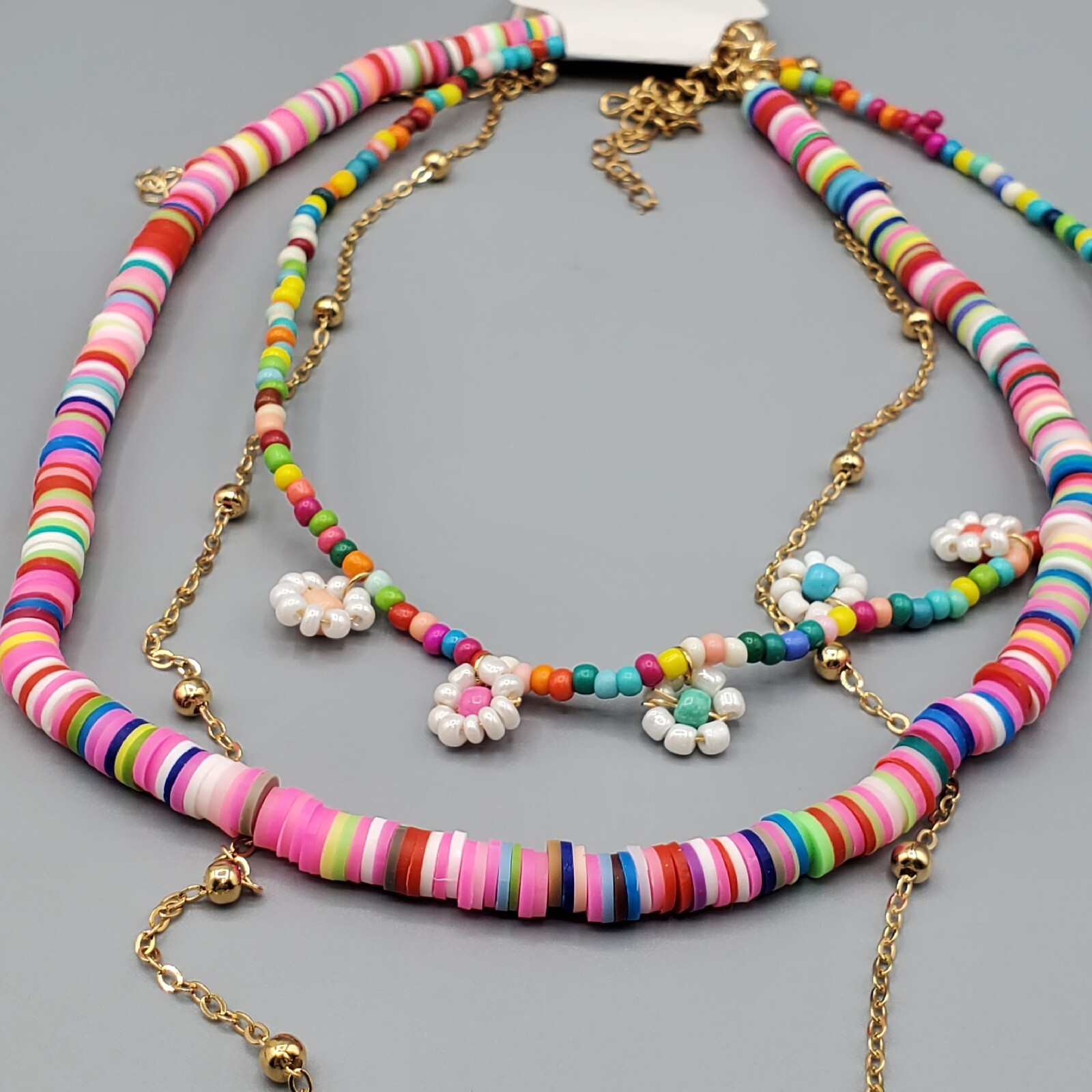 Bohemian Handmade Soft Clay Flowers Multilayer Necklace Fashion