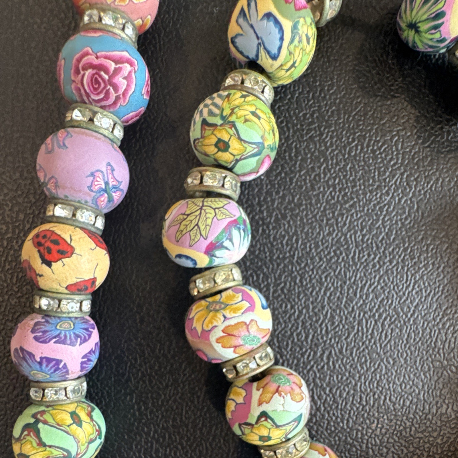 Handmade clay beaded necklace, bracelet and 2 sets of earrings set