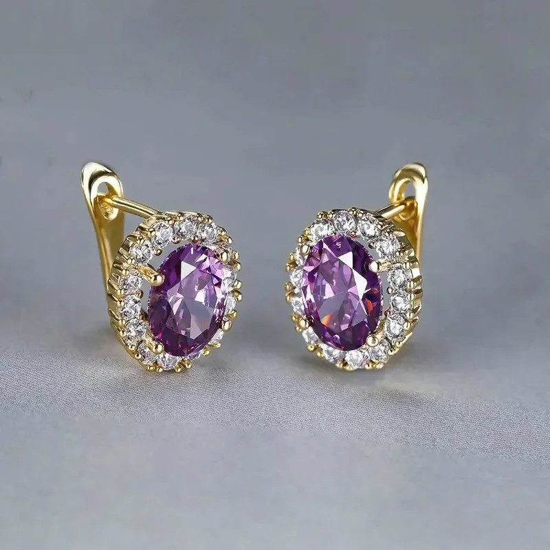 2026 exquisite multi-color oval ear buckle with French design, court style