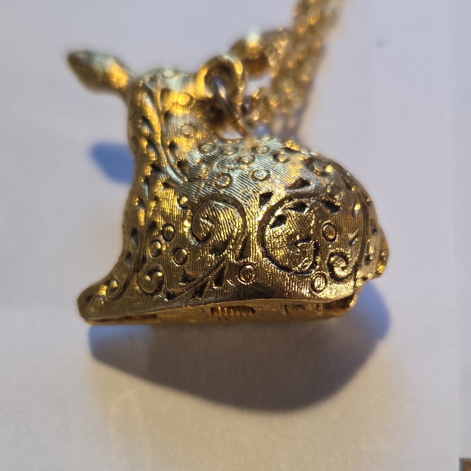 Max Factor Gold Tone Animal Locket Pendant Necklace, Metal, No Stone Cable Chain