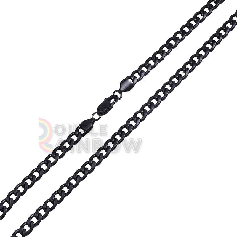 P27 24″Stainless Steel 316L Solid Black Jesus Cross Pendant Cuban Chain Necklace