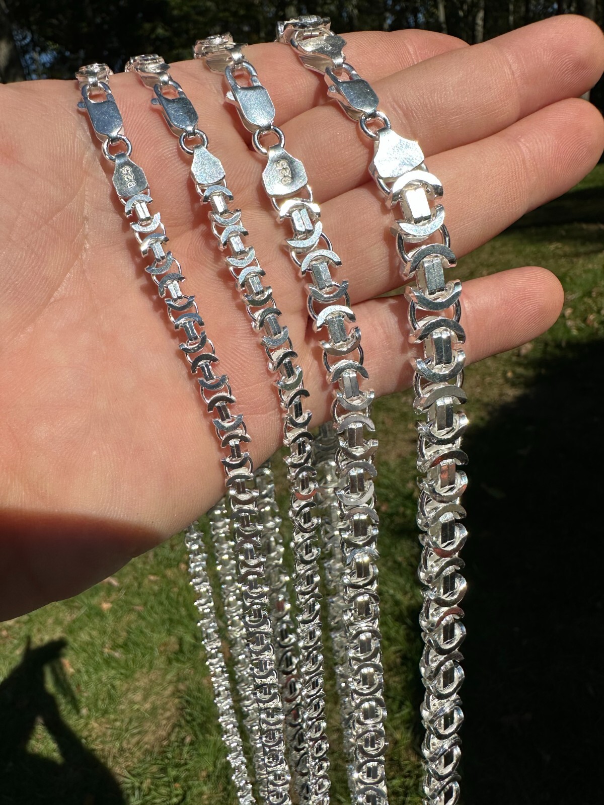 Real Solid 925 Sterling Silver Flat Byzantine Chain Mens Necklace Or Bracelet