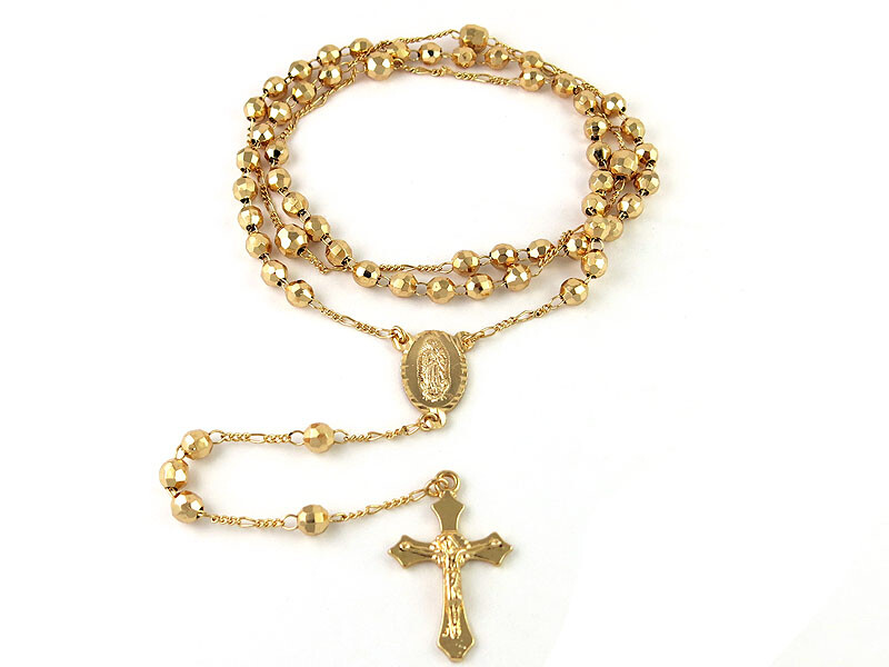 Verona Jewelers 24″ Gold Plated Rosary Necklace, Gold, Silver, Rod,Tri Color
