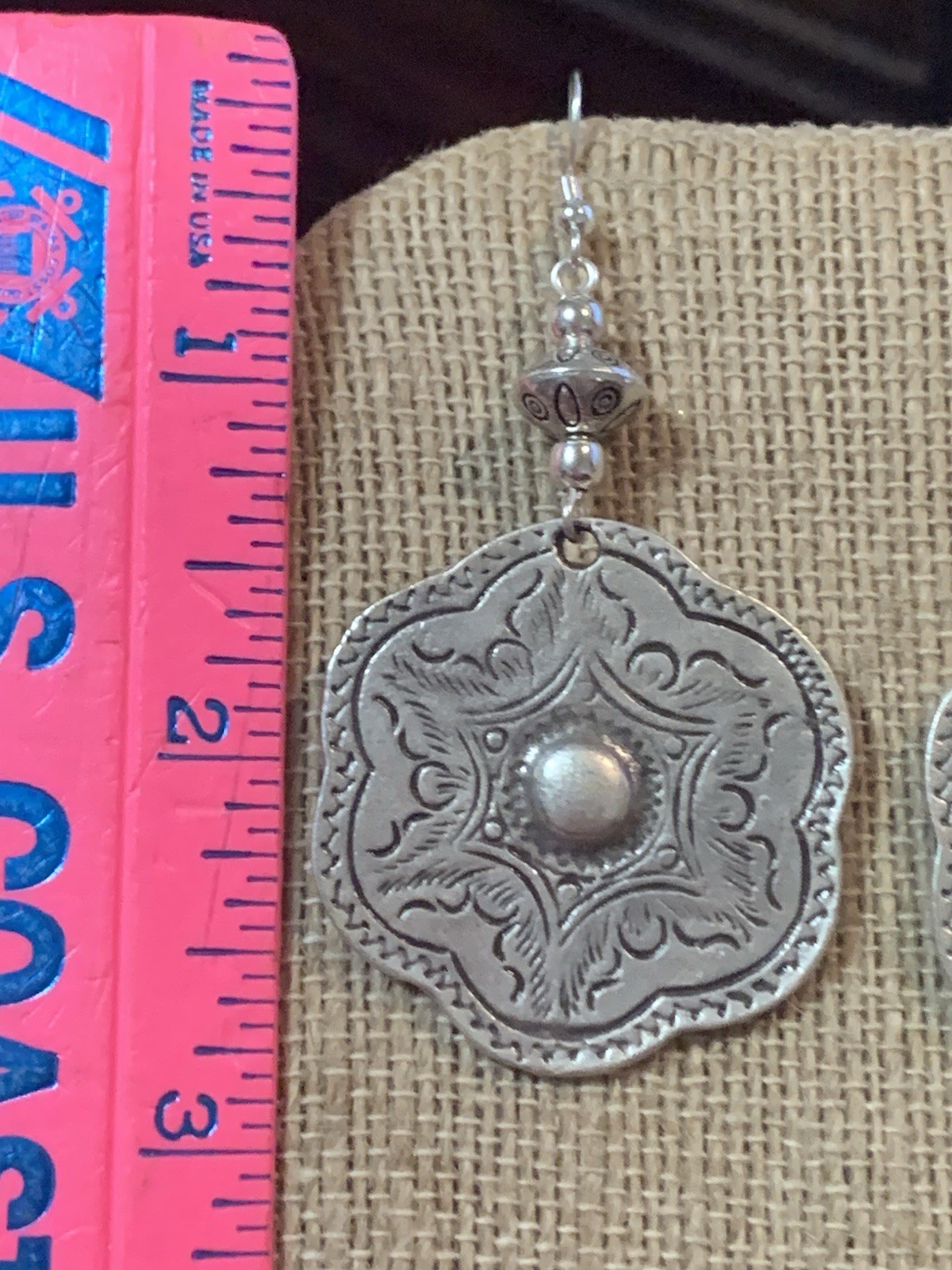 NEW ITEM *LG. HANDCRAFTED ENGRAVED SILVER HILL TRIBE EARRINGS .925 EAR WIRES#20