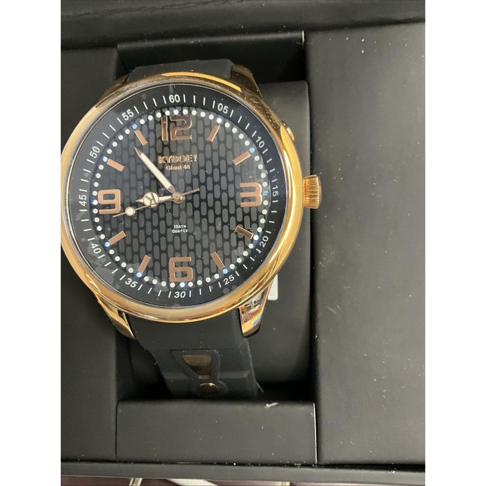 Kyboe Men Giant 48MM Black Case Black Silicone Band Gold Trim Light Up New