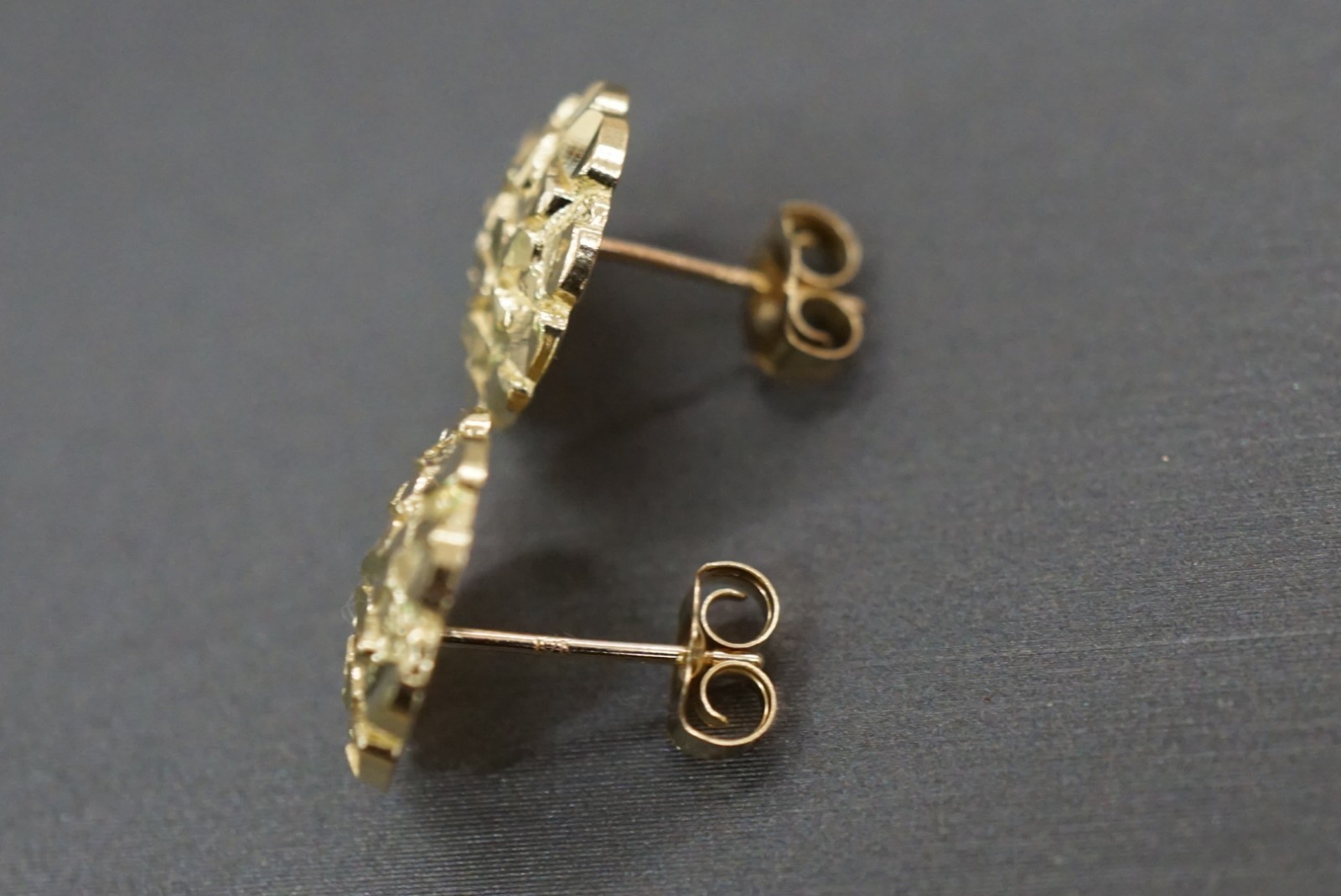 Real 10K Solid Yellow Gold 11.5MM Diamond Cut Round Nugget Stud Earrings.
