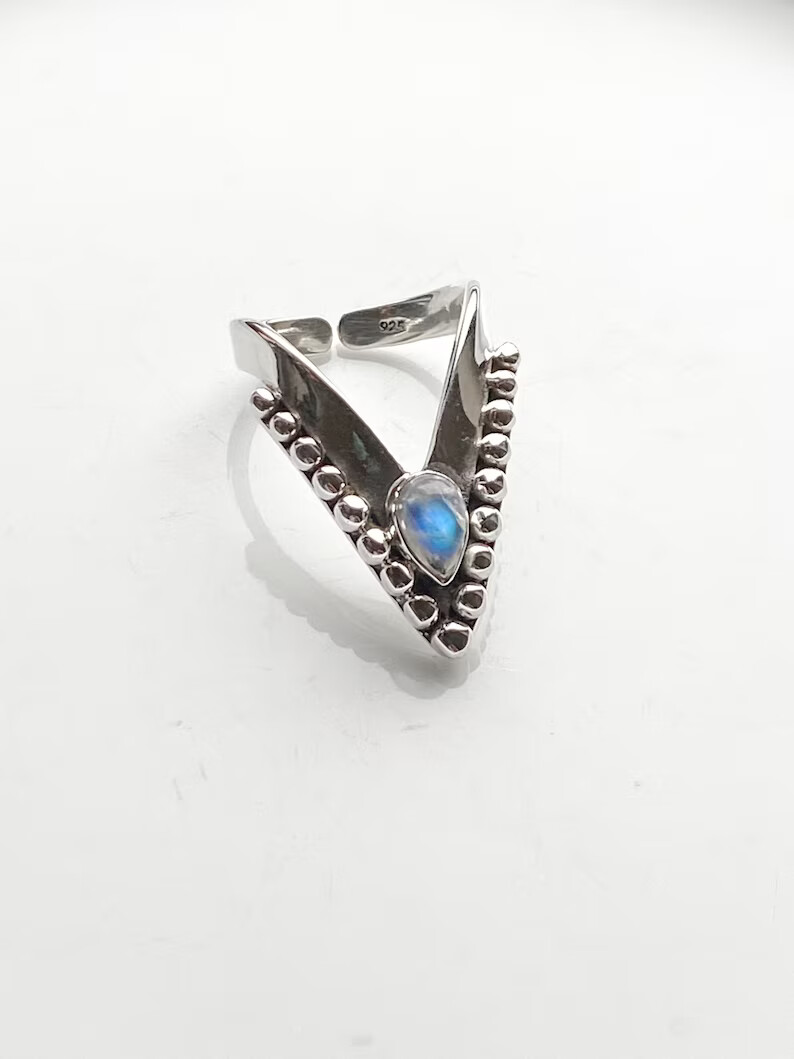 Moonstone Chevron Ring925 Sterling Silver Band &Statement Handmade Ring All size