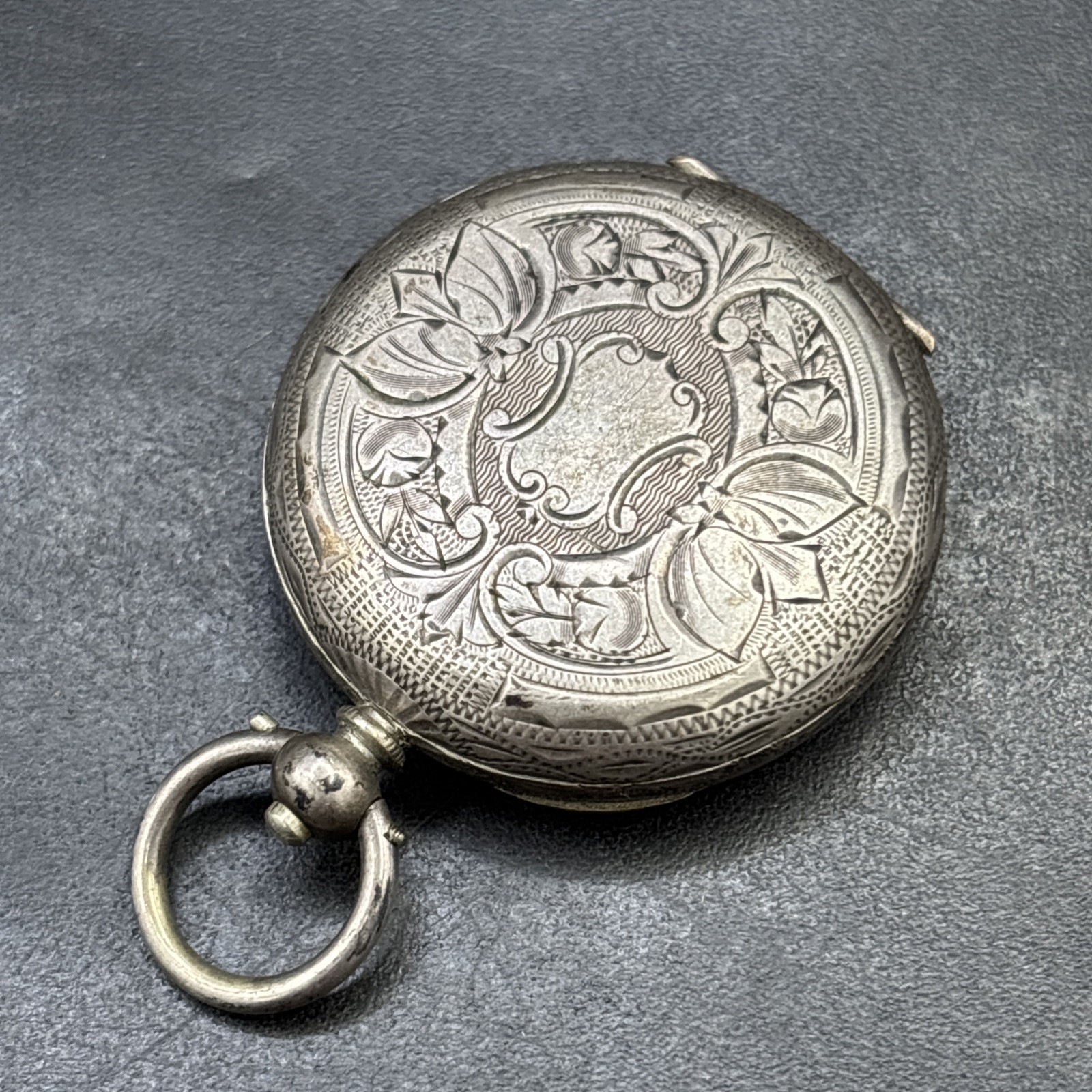 Pocket Watch 800 Silver Case PARTS REPAIR PRACTICE Floral Etched Case