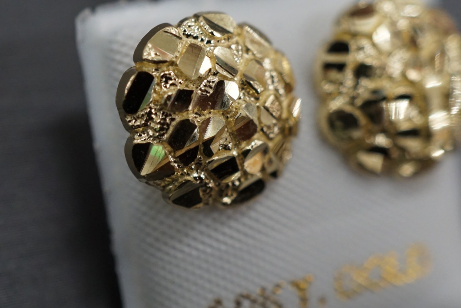 Real 10K Solid Yellow Gold 11.5MM Diamond Cut Round Nugget Stud Earrings.