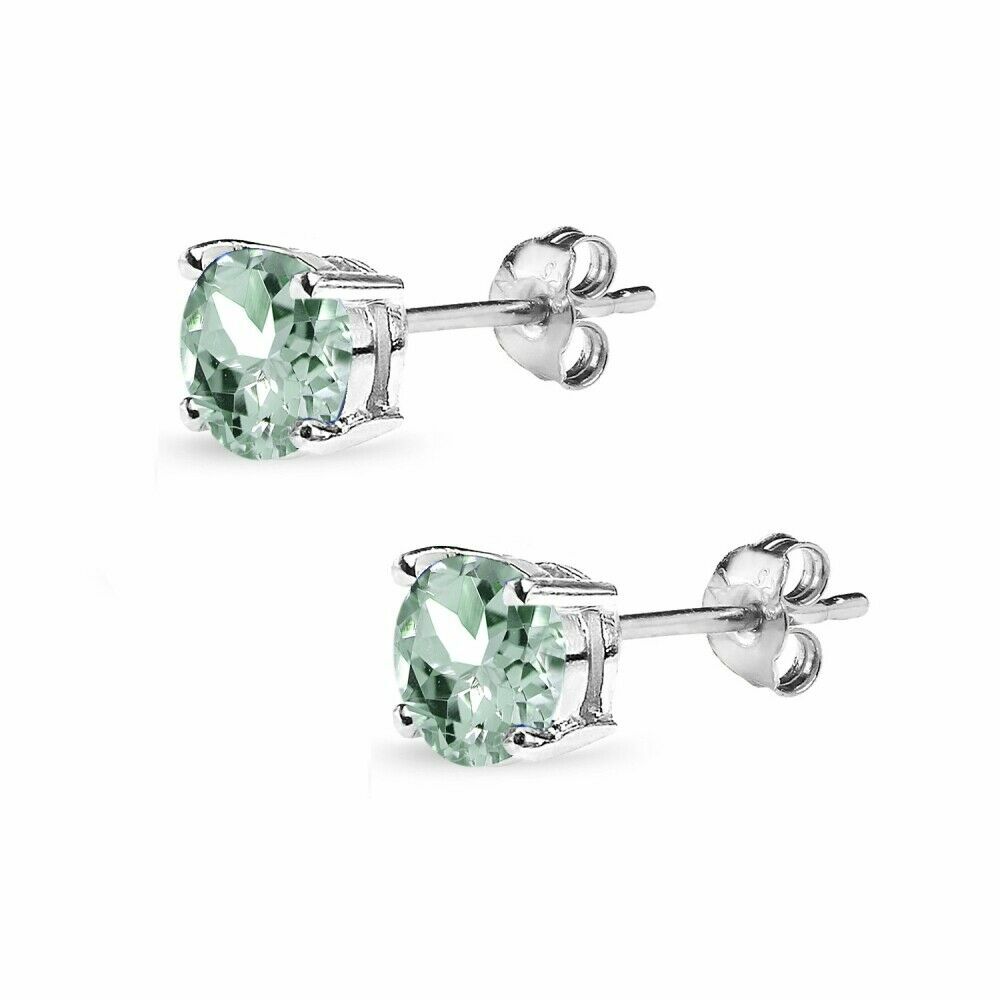 925 Sterling Silver 2.00ct Green Amethyst 6mm Round-Cut Stud Earrings For Women