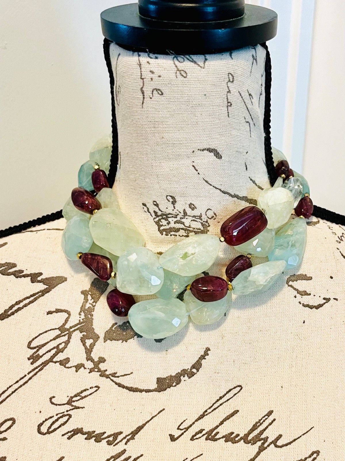 Vintage Jaded Jewels NYC 3 Strand Gemstone Statement Necklace 390g