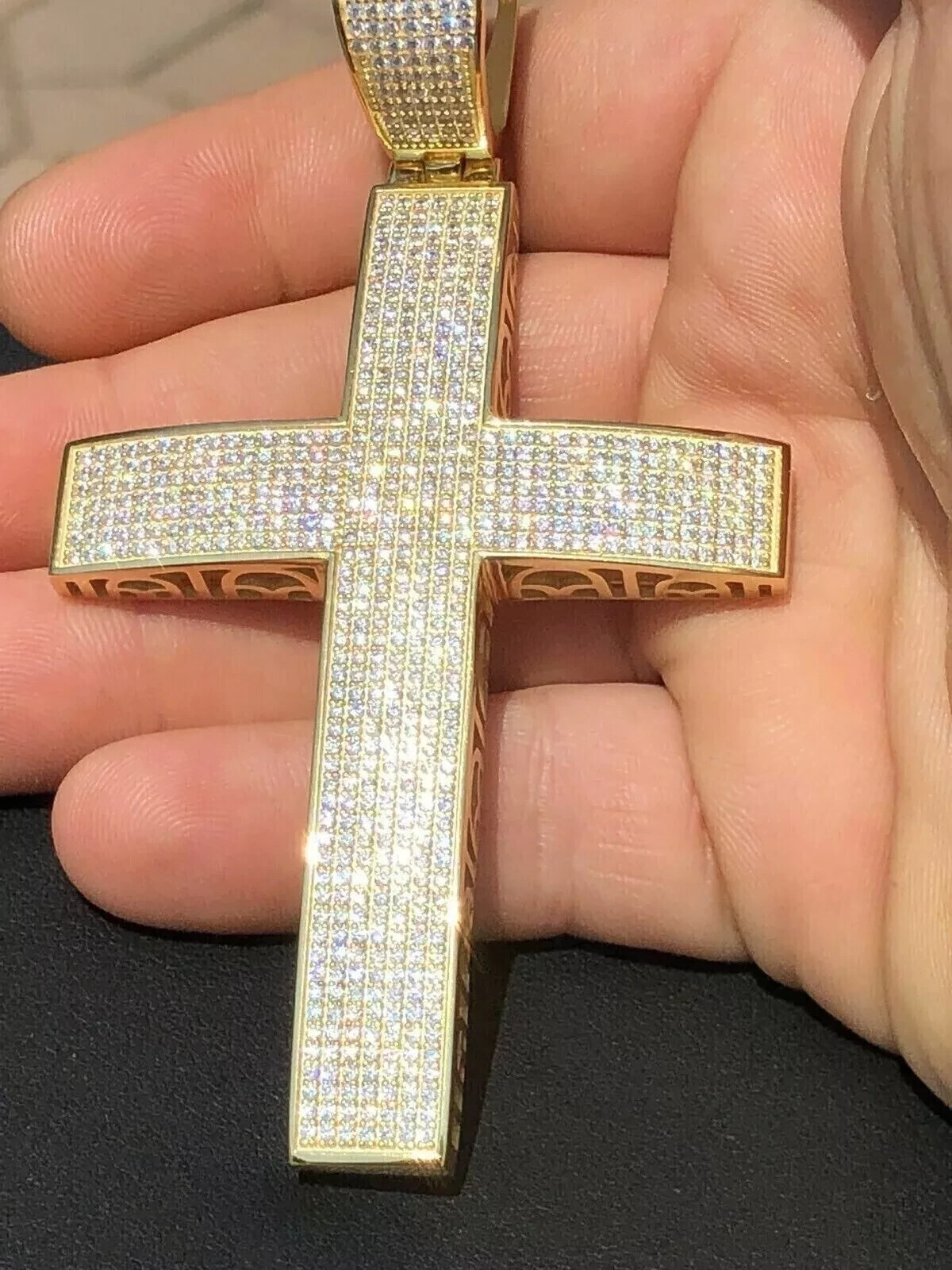 2.80Ct Lab Created Diamond Round Cross Pendant 14K Yellow Gold Plated Free Chain