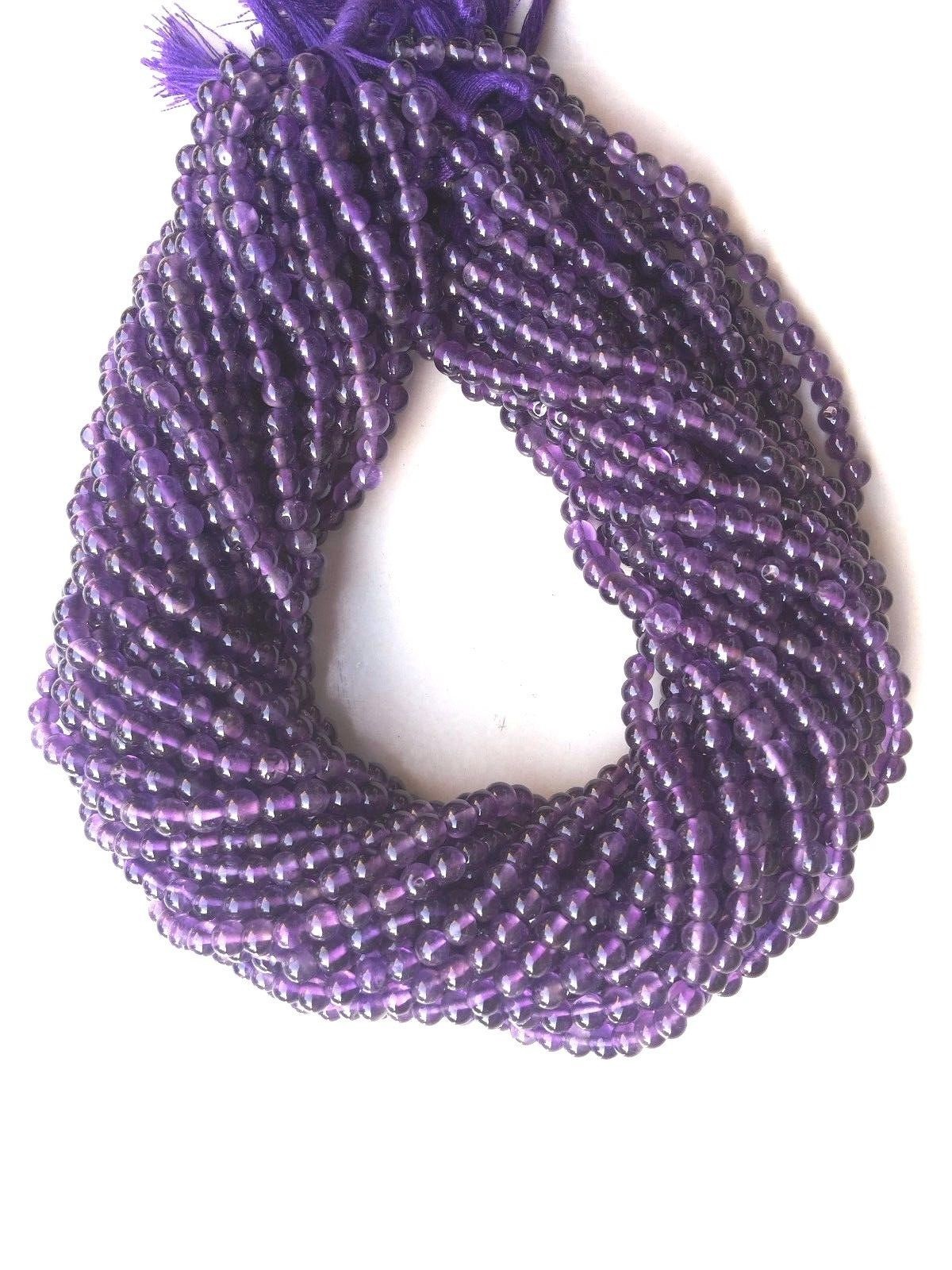 5 Strand Natural Amethyst Round Ball Smooth 4-4.5mm Amethyst Loose Beads 12″inch