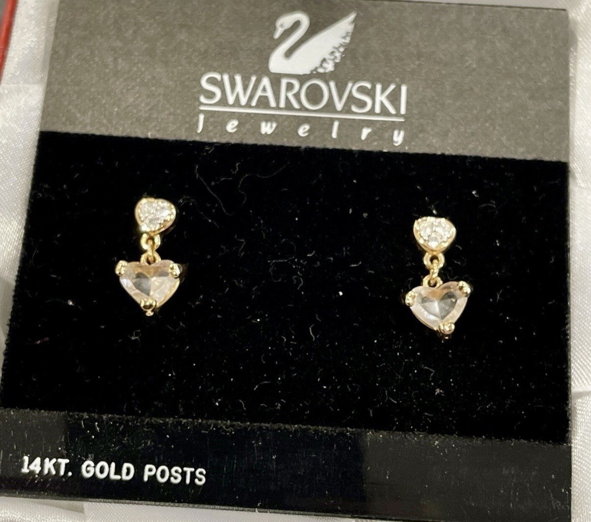 Swarovski Swan Signed Heart Earrings With 14KT Gold Posts