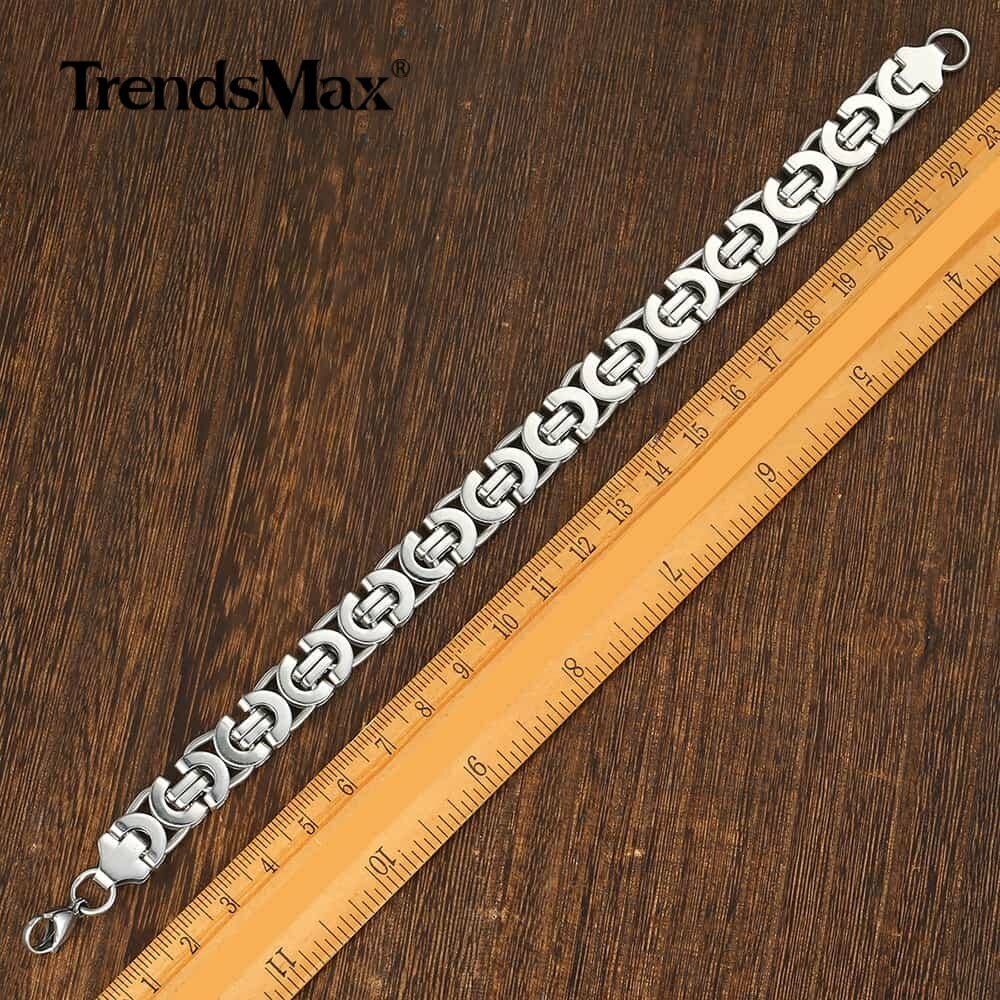 11mm Heavy Silver Flat Byzantine Stainless Steel Chain Bracelet Men’s Link 8.5″
