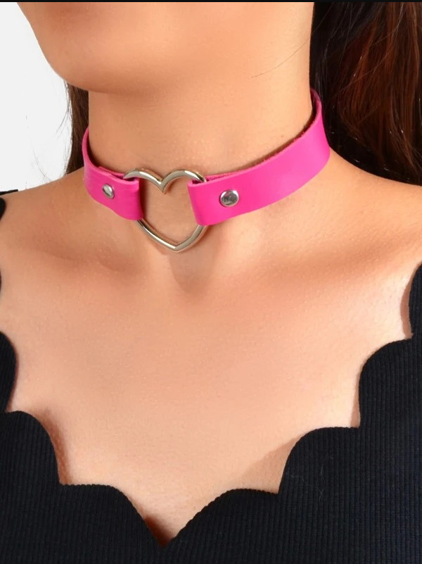 PU Leather Choker Necklace Adjustable Heart Chain Neck Collar Goth Punk Jewelry
